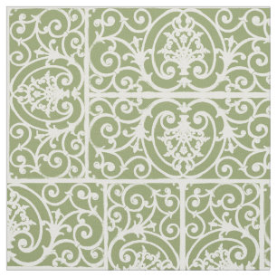 Olive green scrollwork pattern fabric