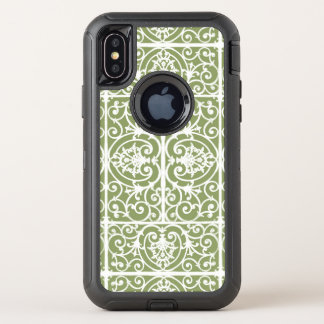 Olive green scrollwork pattern OtterBox defender iPhone x case