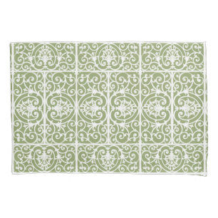 Olive green scrollwork pattern pillowcase