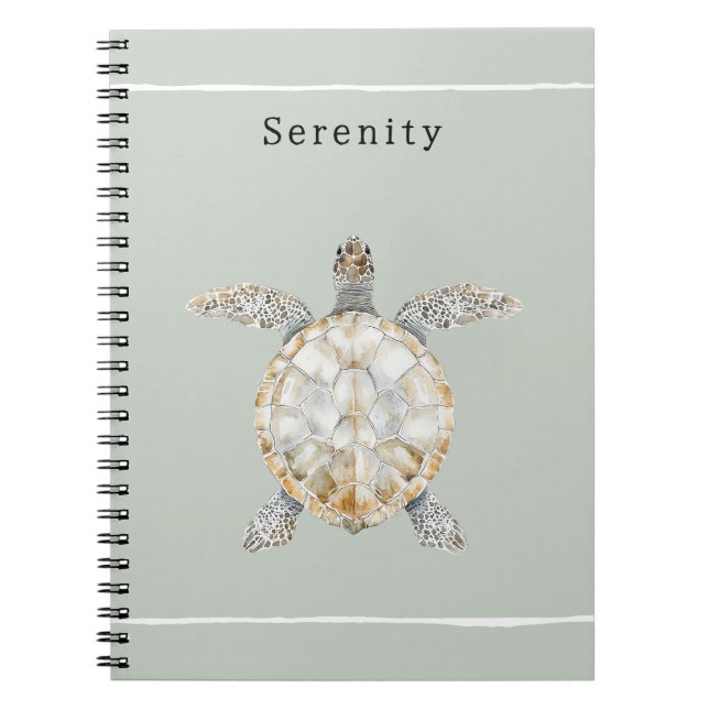 Olive Green Sea Turtle Personalized  Notebook (Front)