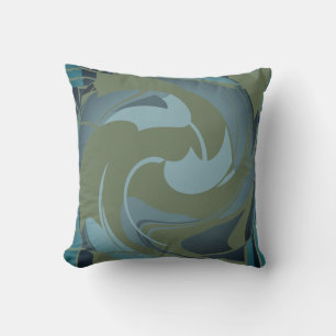 Olive Green Seafoam Grey Swirling Abstract Flower Throw Pillow