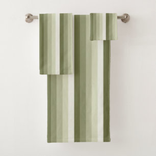 Olive green shadow stripes bath towel set