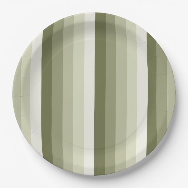 Olive green shadow stripes paper plate (Front)