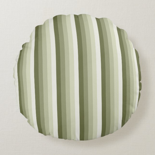 Olive green shadow stripes round pillow (Front)