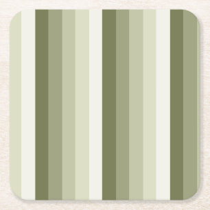 Olive green shadow stripes square paper coaster