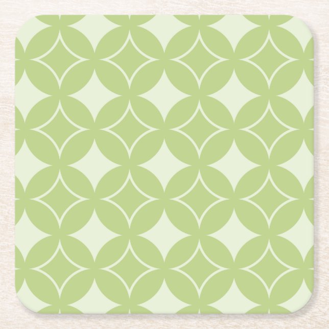 Olive green shippo pattern square paper coaster (Front)