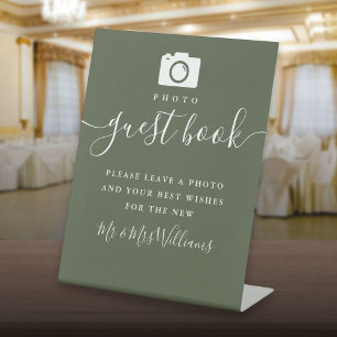 Olive Green Signature Script Photo Guest Book Pedestal Sign