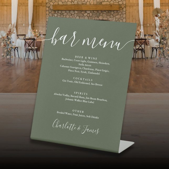 Olive Green Signature Script Wedding Bar Menu Pedestal Sign (Olive Green Signature Script Wedding Bar Menu Pedestal Sign)
