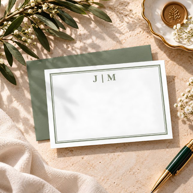 Olive Green Simple Line Monogram Card (Creator Uploaded)