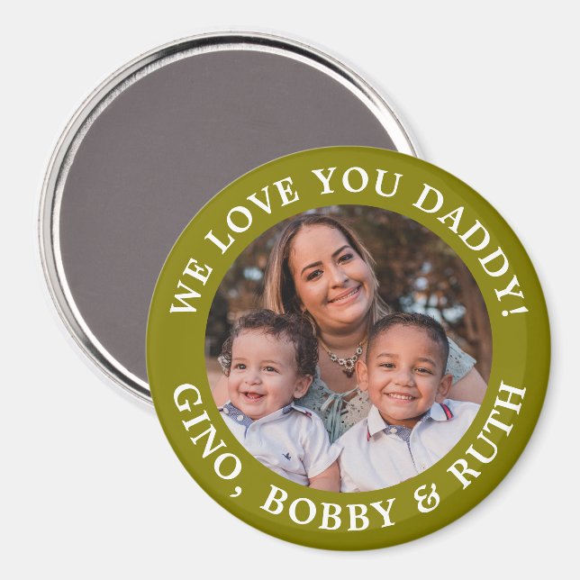 Olive Green Simple Message Arched Text and Photo Magnet (Front/Back)