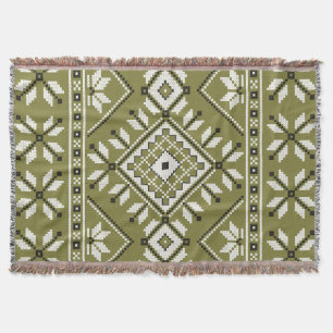 Olive Green Southwest Aztec Geometric Pattern Throw Blanket