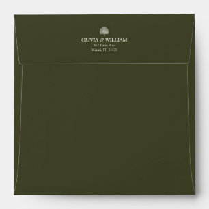 Olive Green Square Tropical Palm Wedding Envelope