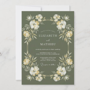 Olive Green Stately Botanical Wedding Invitation