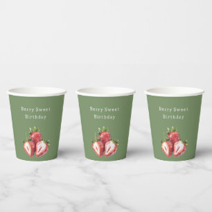 Olive Green Strawberries Berry Sweet Birthday Paper Cups