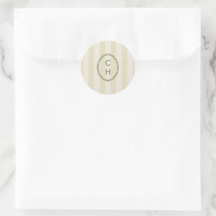 Olive Green Striped Monogram Wedding Sticker