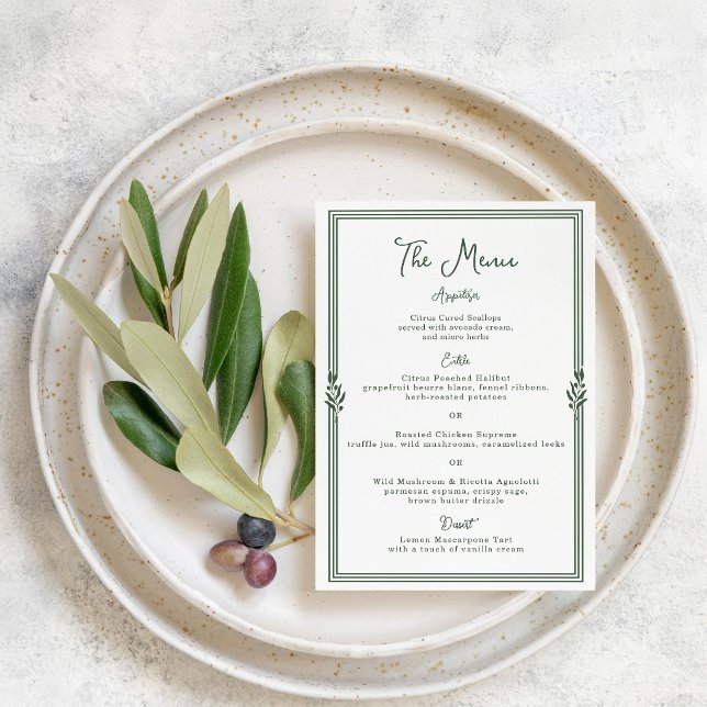 Olive Green Striped Old Money Wedding Menu Card (Creator Uploaded)
