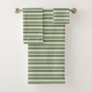 Olive green stripes bath towel set