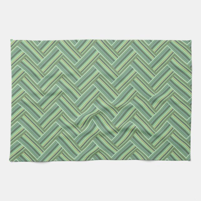Olive green stripes double weave kitchen towel (Horizontal)