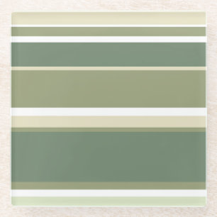 Olive green stripes glass coaster