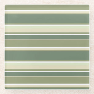 Olive green stripes glass coaster