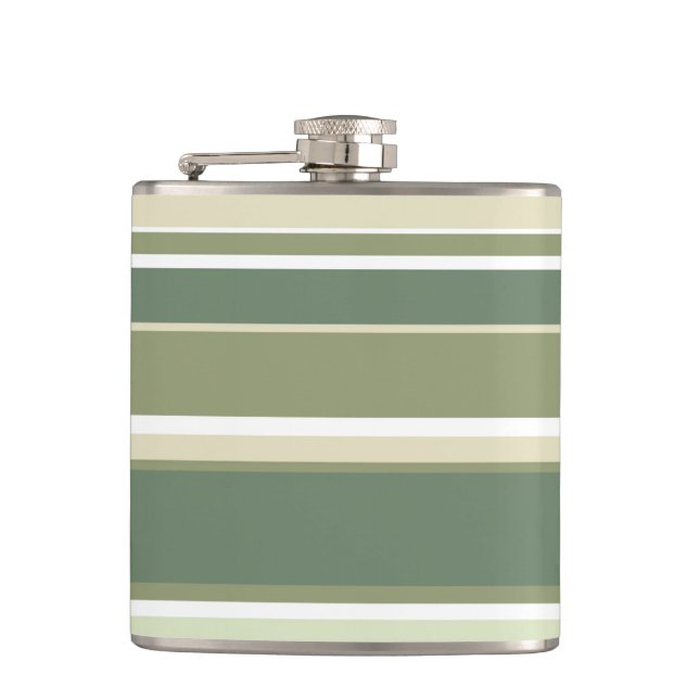 Olive green stripes hip flask (Front)