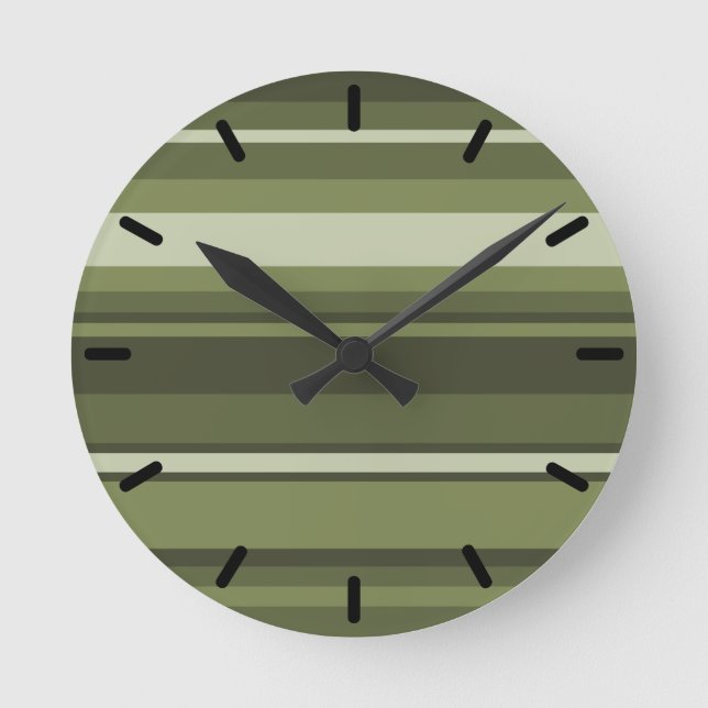 Olive green stripes round clock (Front)