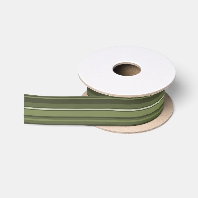 Olive green stripes satin ribbon (Spool)