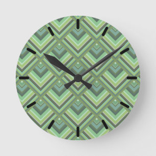 Olive green stripes scale pattern round clock
