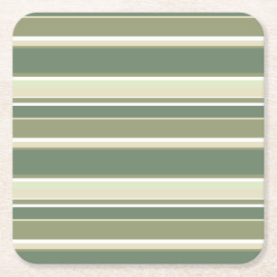 Olive green stripes square paper coaster