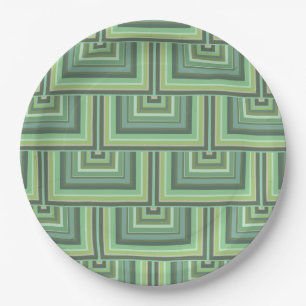 Olive green stripes square scales pattern paper plate