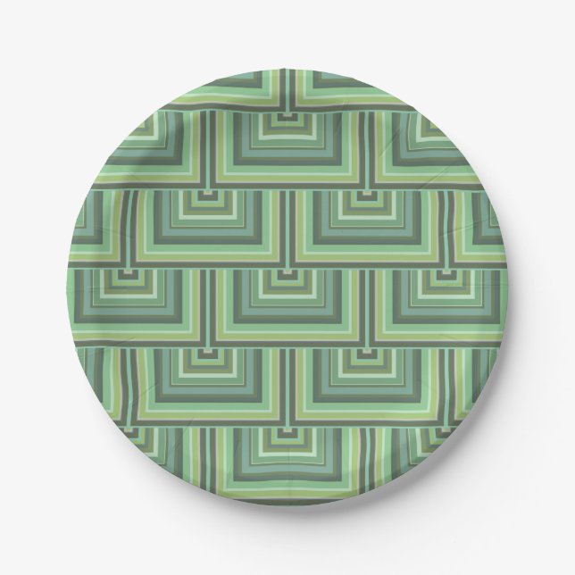 Olive green stripes square scales pattern paper plate (Front)