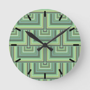 Olive green stripes square scales pattern round clock