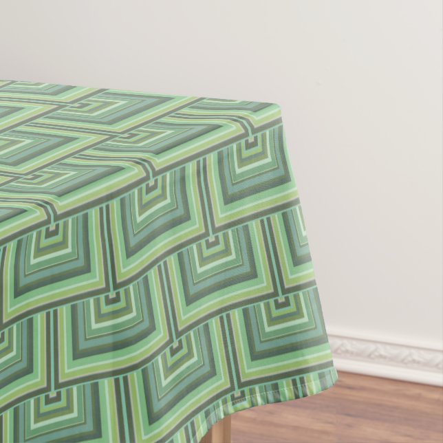 Olive green stripes square scales pattern tablecloth (In Situ)