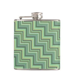 Olive green stripes stairs pattern hip flask
