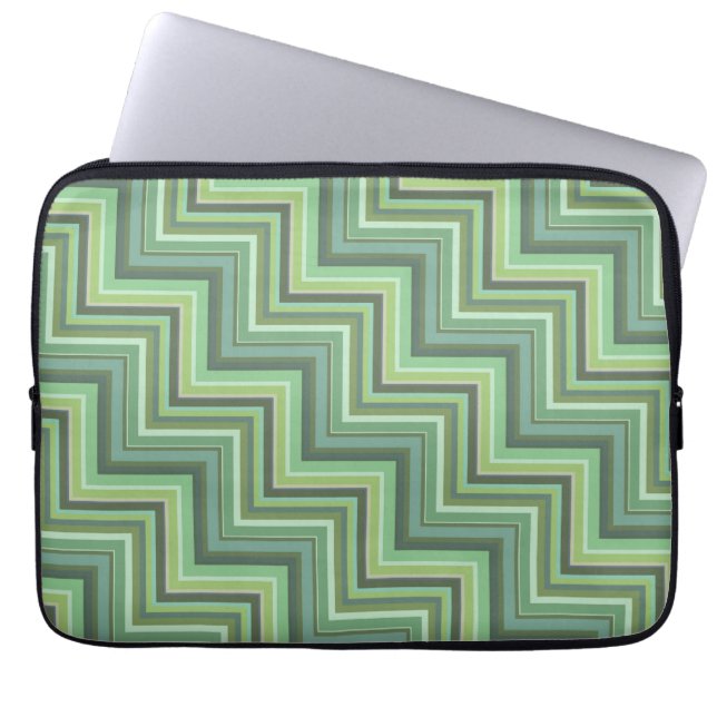 Olive green stripes stairs pattern laptop sleeve (Front)