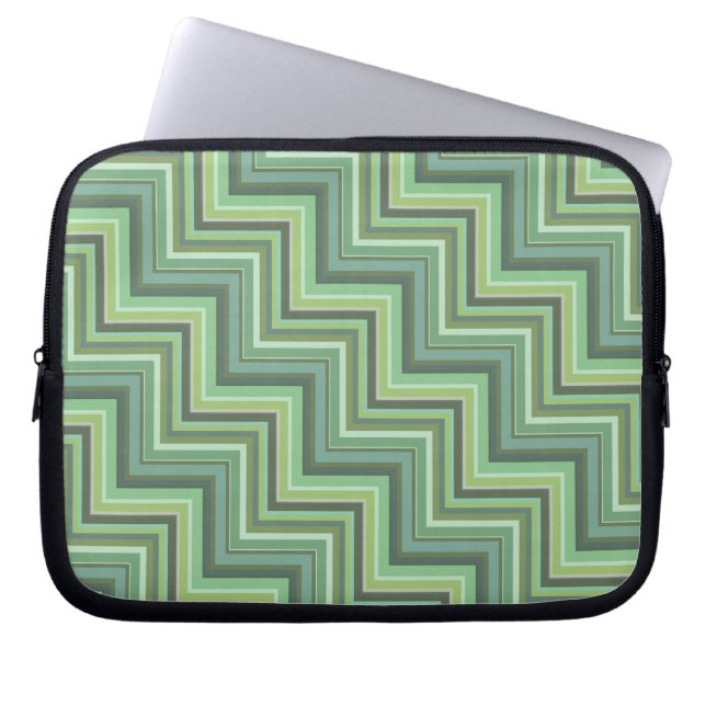 Olive green stripes stairs pattern laptop sleeve (Front)