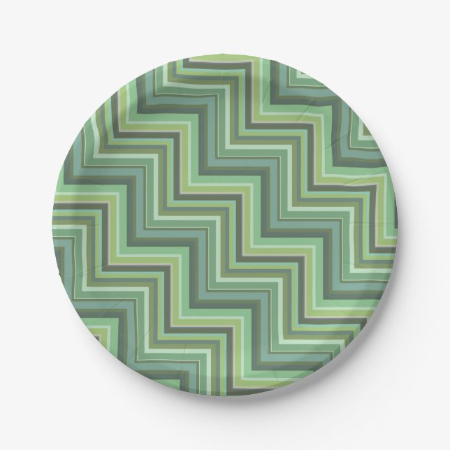 Olive green stripes stairs pattern paper plate (Front)