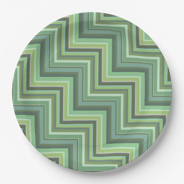 Olive green stripes stairs pattern paper plate (Front)
