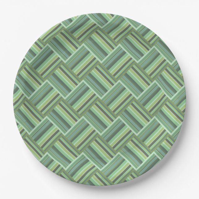 Olive green stripes weave paper plate (Front)