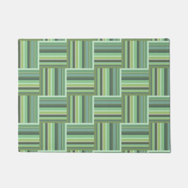 Olive green stripes weave pattern doormat (Front)