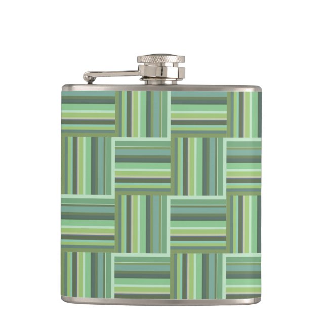 Olive green stripes weave pattern hip flask (Front)