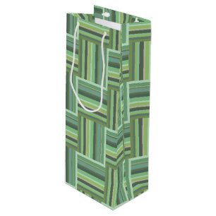 Olive green stripes weave pattern wine gift bag