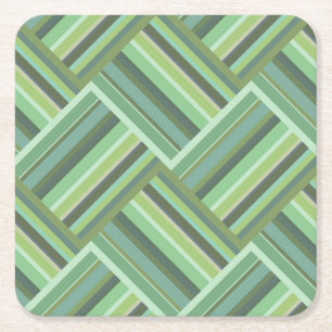 Olive green stripes weave square paper coaster
