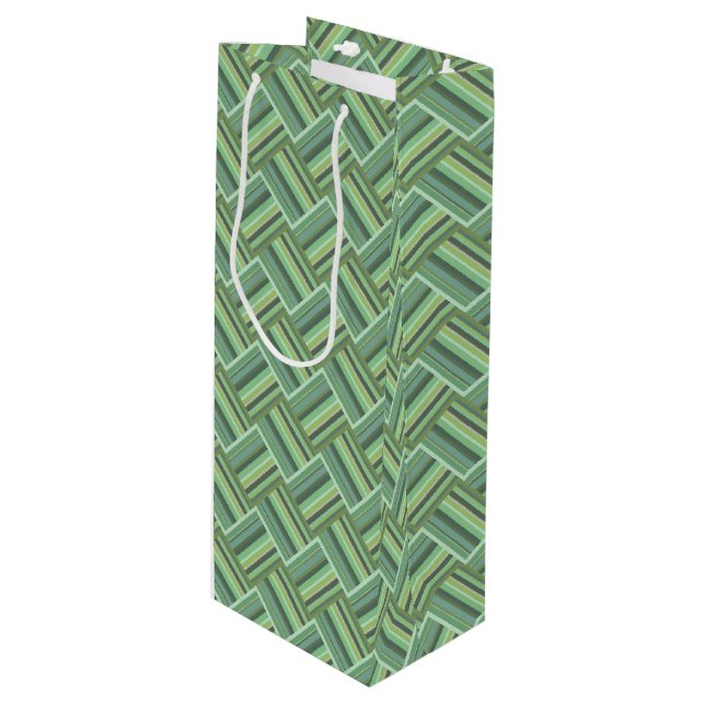 Olive green stripes weave wine gift bag (Front Angled)