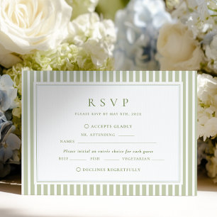 Olive Green Stripes Wedding RSVP Card