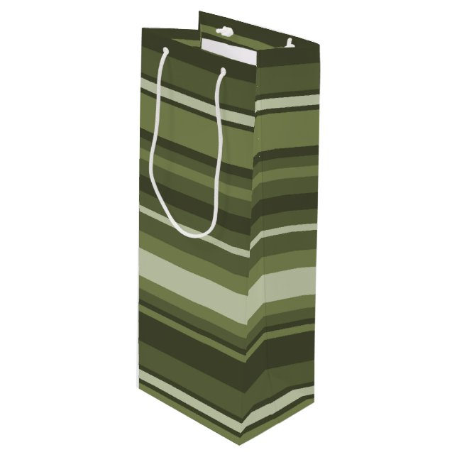Olive green stripes wine gift bag (Front Angled)
