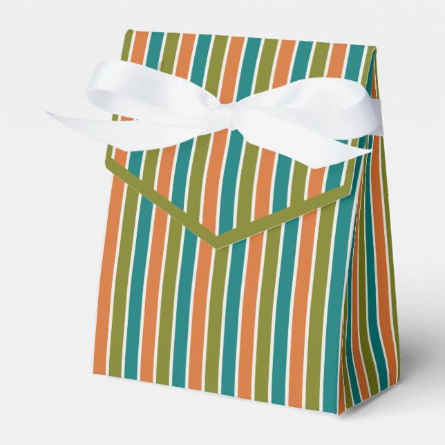 Olive green, Teal, Orange Striped Favor Box (Front Side)
