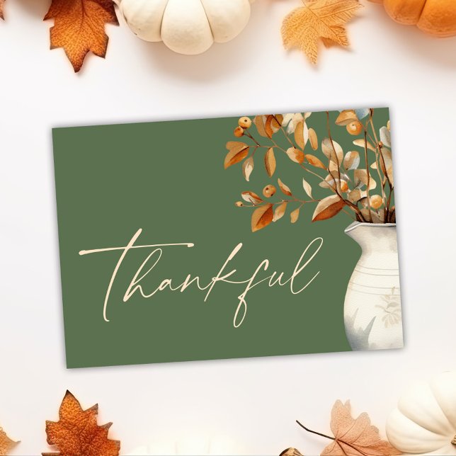 Olive Green Thanksgiving Modern Rustic Thankful Holiday Card (Olive Green Thanksgiving Modern Rustic Thankful Holiday Card)
