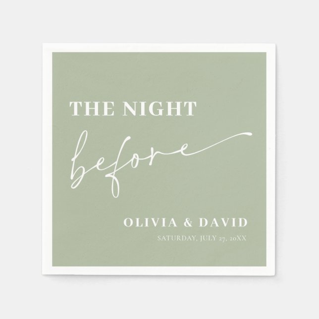 Olive Green The Night Before Rehearsal Dinner Napkin (Front)
