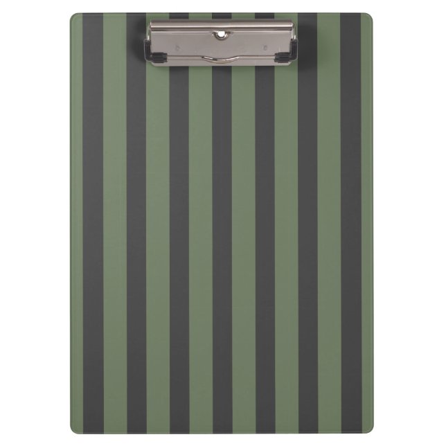 Olive Green Tick Striped Modern Clipboard (Front)